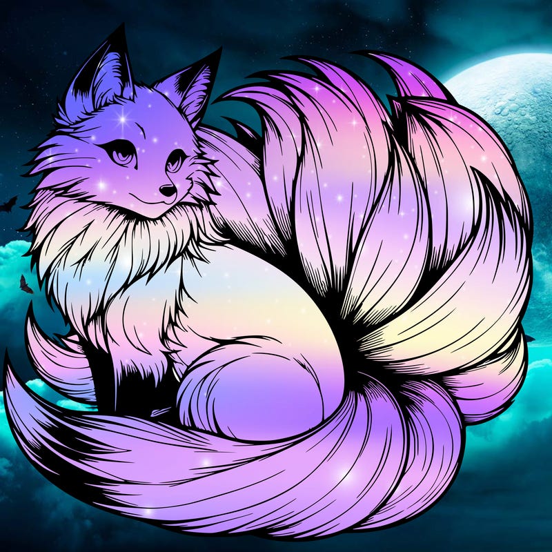 realistic detailed 9 tailed anime fox
