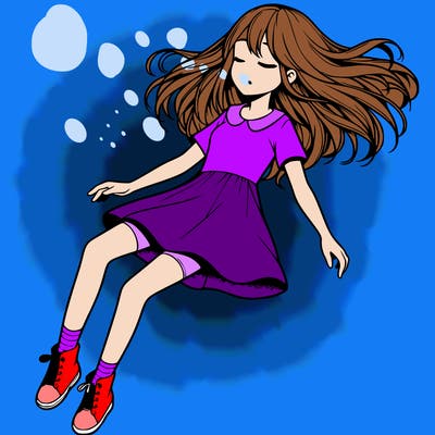 realistic girl floating