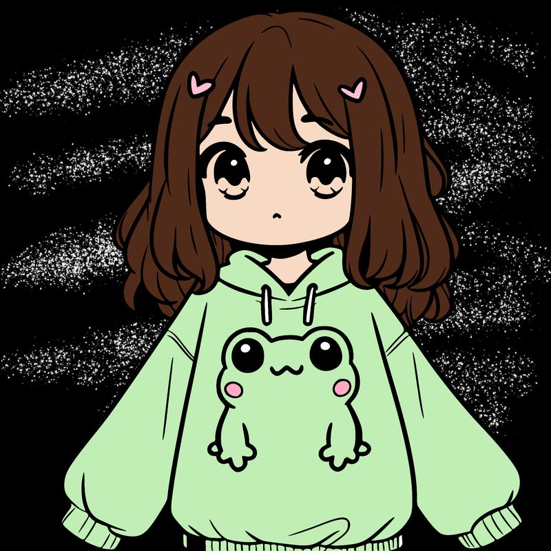 girl wearing frogging sweatshirt