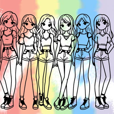 a group of girls wearing crop tops and shorts