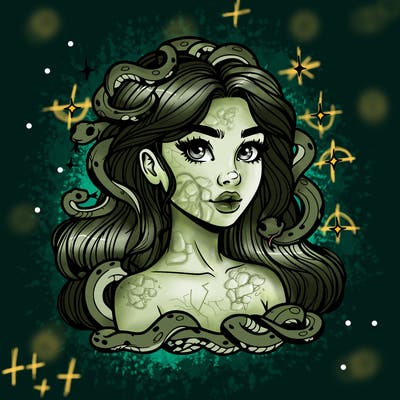 realistic girl with snakes as hair