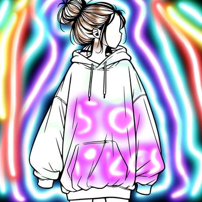 realistic girl with a oversized sweatshirt on and a bun