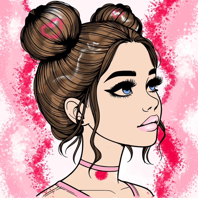 realistic girl with buns on the top of her head