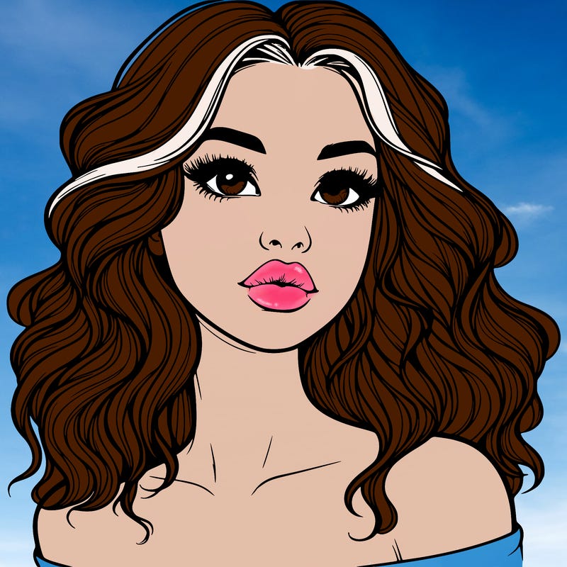 realistic girl with wavy hair and lips