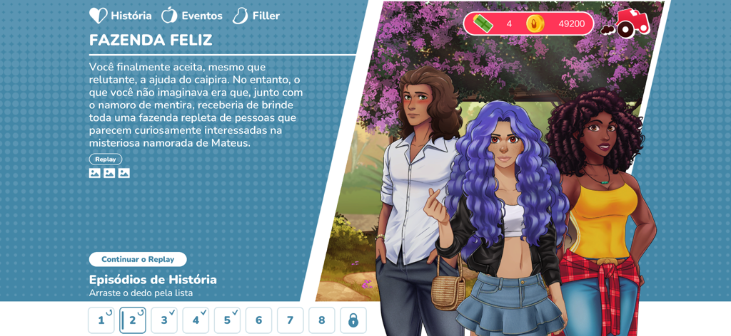 Entre Laços e Amassos - Three characters from the Fazenda Feliz episode in the interactive story game Entre Lacos e Amassos.