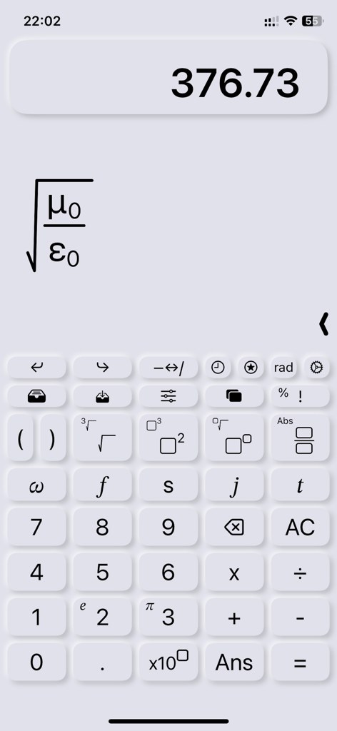 Bode Plot Calculator interface showing a 2D engineering formula for free space impedance and physical constants