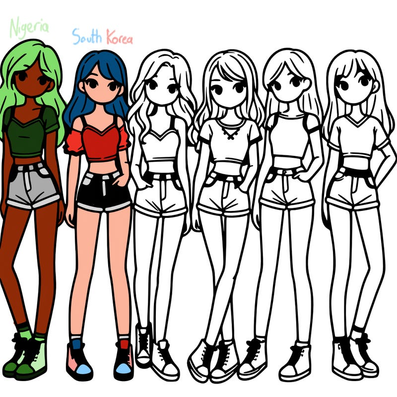 a group of girls wearing crop tops and shorts