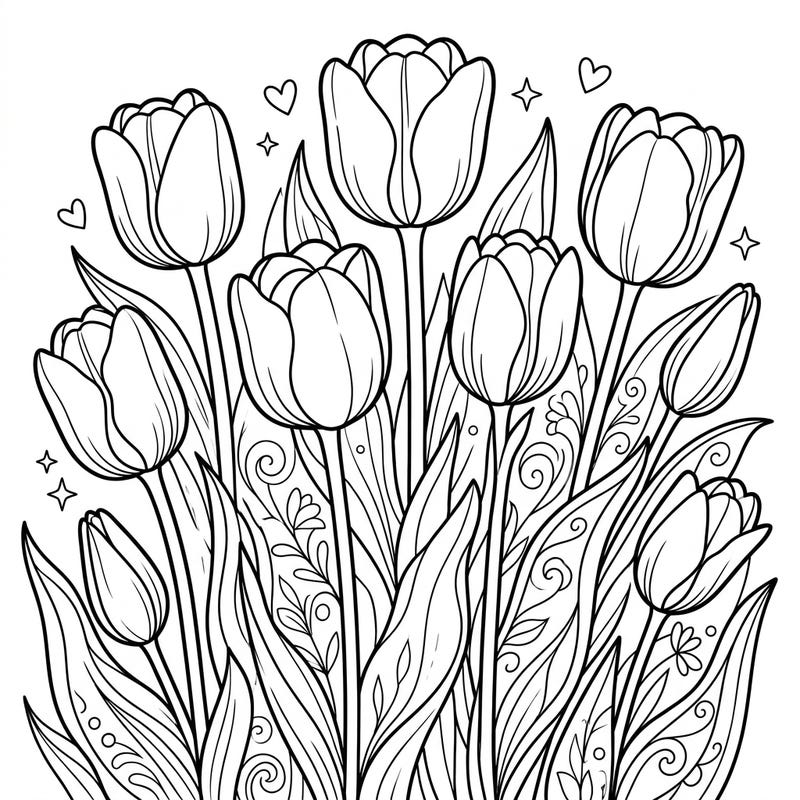 Celebrate the freshness of spring with our intricate Single Early Tulips coloring page, featuring charming floral details ready for your artistic touch. This delightful design is perfect for all ages to enjoy a moment of creative relaxation.