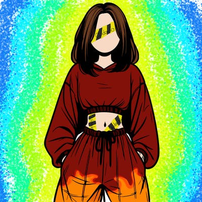 realistic girl faceless with baggy pants and a crop top