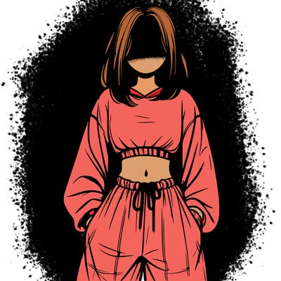 realistic girl faceless with baggy pants and a crop top