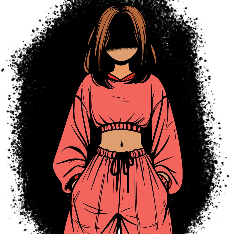 realistic girl faceless with baggy pants and a crop top