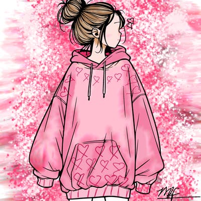 realistic girl with a oversized sweatshirt on and a bun