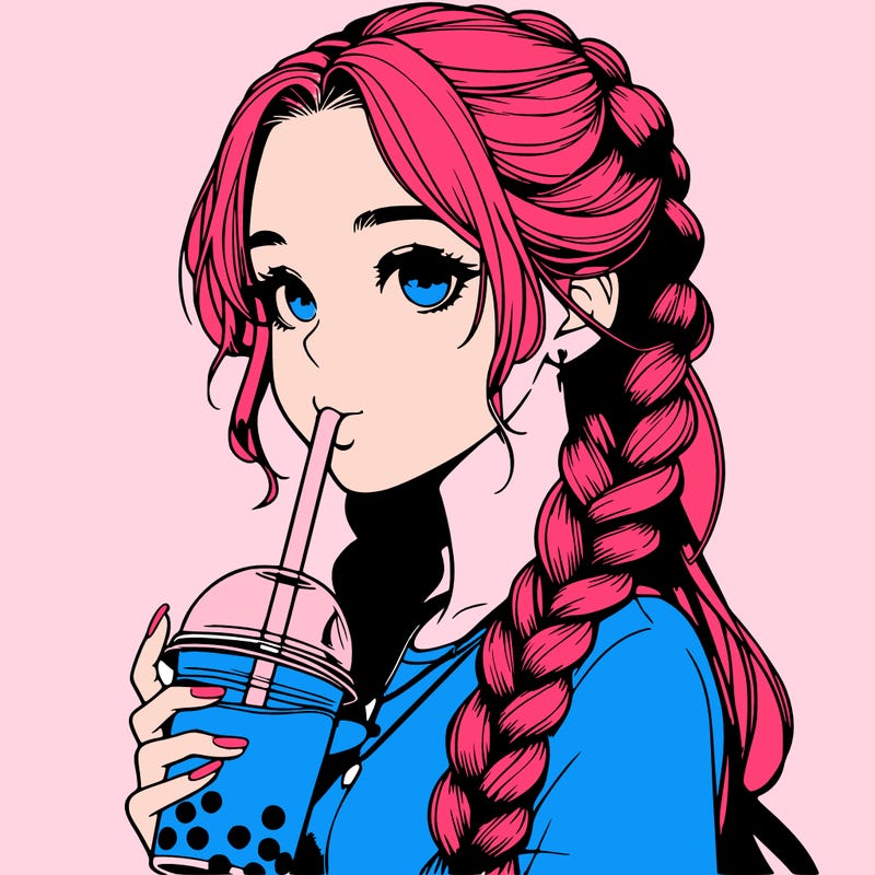 realistic girl with braided hair drinking boba