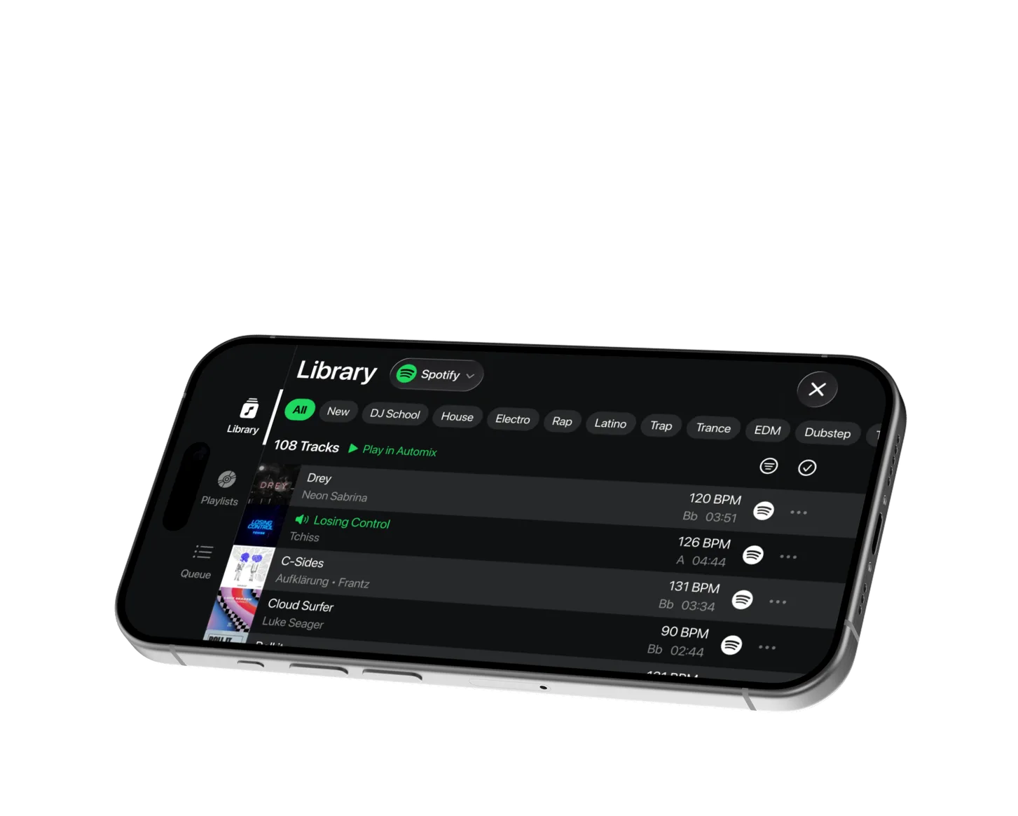 Spotify library in edjing Mix on iPhone