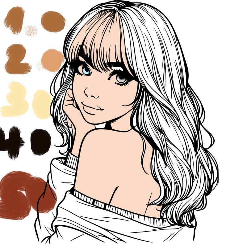 realistic girl with bangs looking over her shoulder