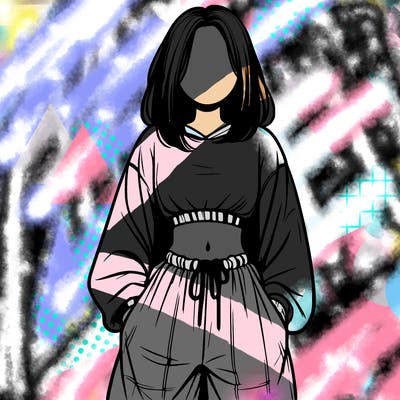 realistic girl faceless with baggy pants and a crop top