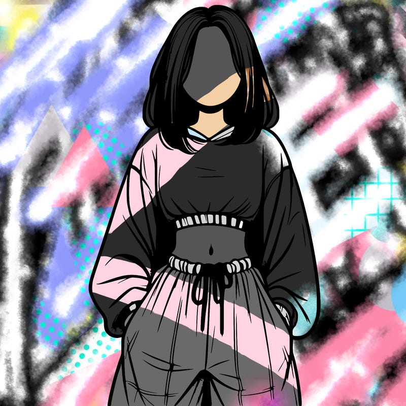 realistic girl faceless with baggy pants and a crop top