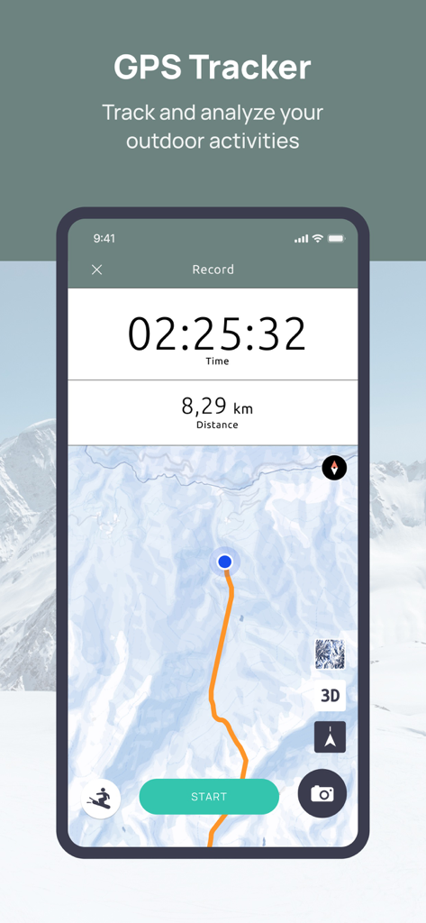 Interfaz de la aplicación Masella que muestra el seguimiento GPS con duración del esquí, distancia y ruta mapeada