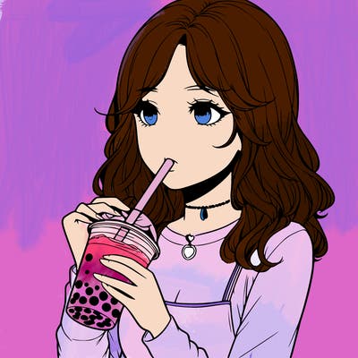 realistic girl drinking boba tea