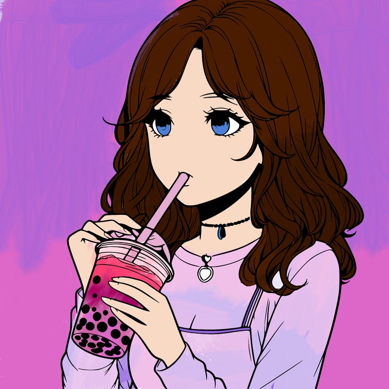 realistic girl drinking boba tea