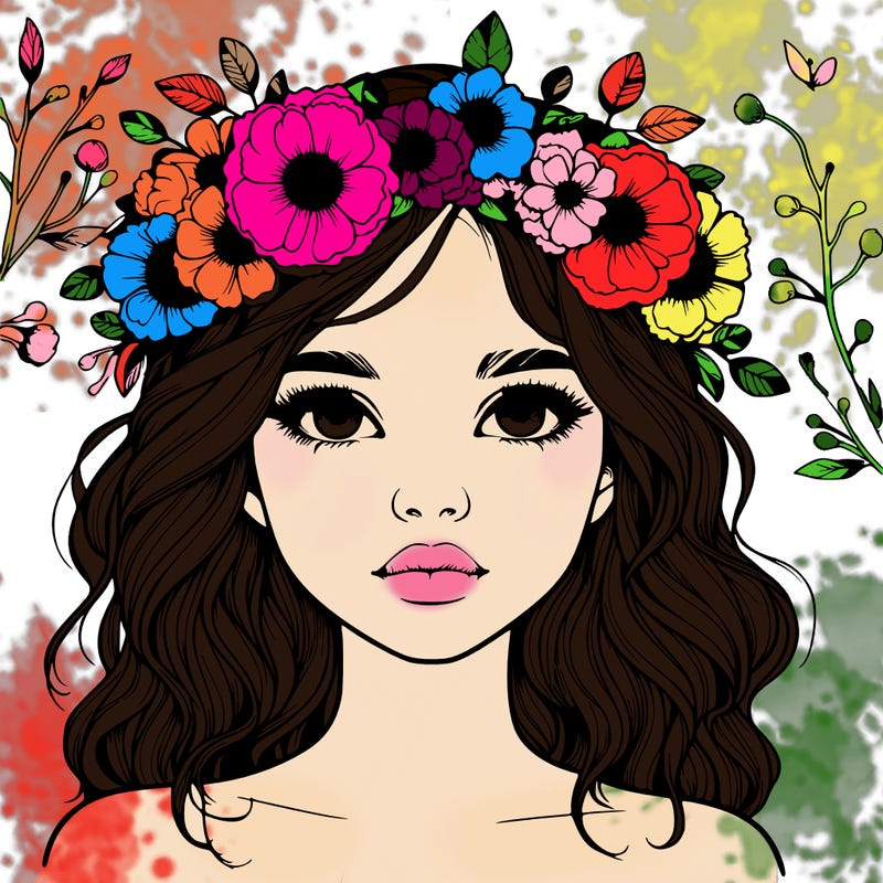 beautiful realistic girl with freckles and a flower crown