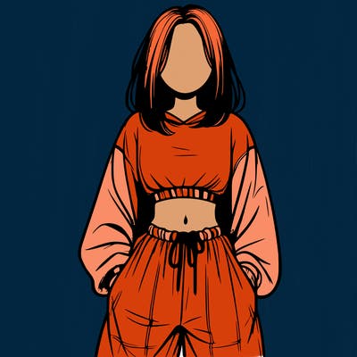 realistic girl faceless with baggy pants and a crop top