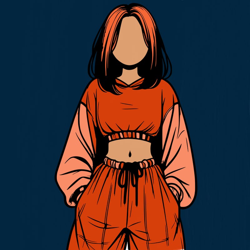 realistic girl faceless with baggy pants and a crop top