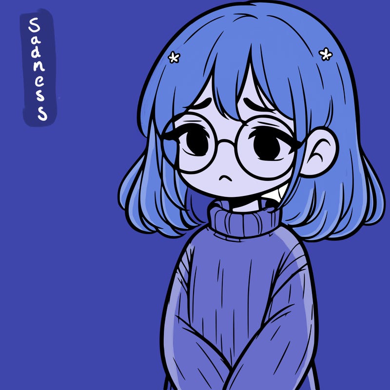 sad girl with glasses in a sweater