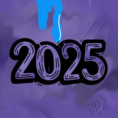 one line scrawled numbers sketch design “2025”