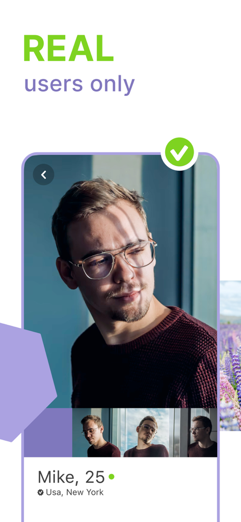 TourBar - international dating - Profil utilisateur vérifié sur l'application de rencontres internationales TourBar, présentant Mike, originaire de New York.