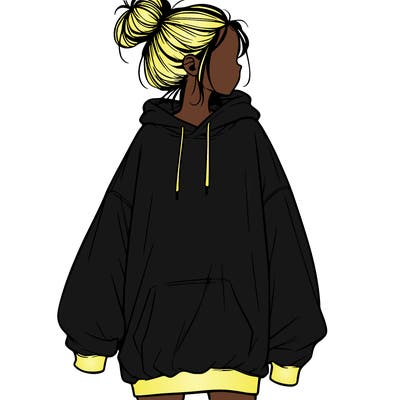realistic girl with a oversized sweatshirt on and a bun