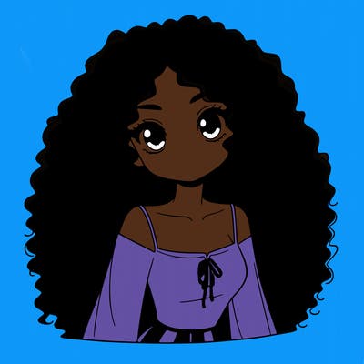 a black anime girl with long afro hair