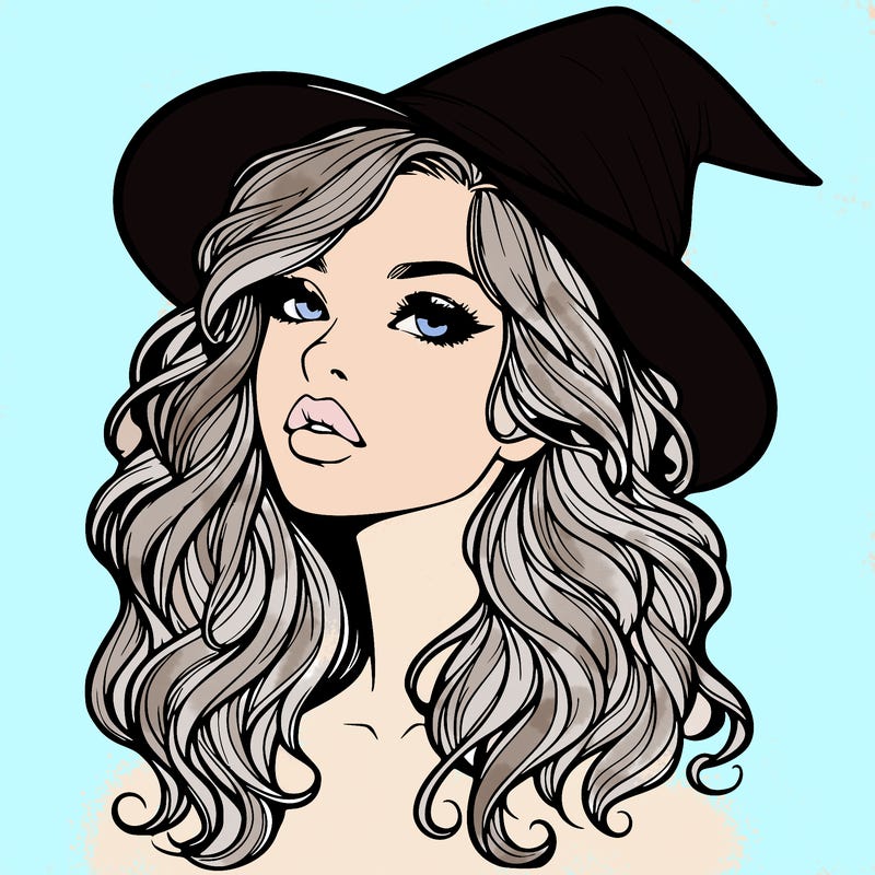 realistic witch girl with wavy hair and lips