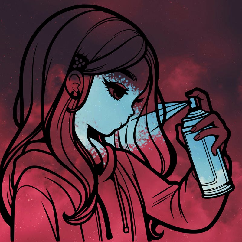 a realistic girl spray painting