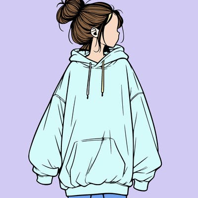 realistic girl with a oversized sweatshirt on and a bun