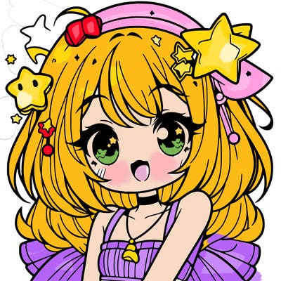 cute anime girl with star accessories