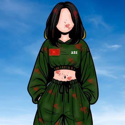 realistic girl faceless with baggy pants and a crop top