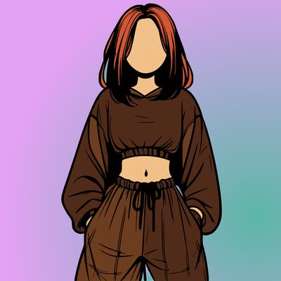 realistic girl faceless with baggy pants and a crop top