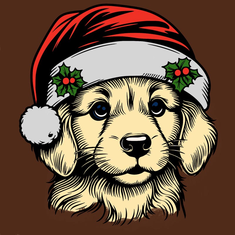 realistic dog wearing a santa hat