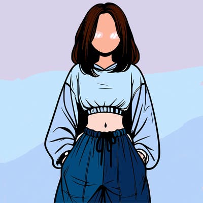 realistic girl faceless with baggy pants and a crop top