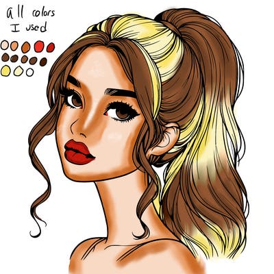 realistic girl with a ponytail on her hair and lips