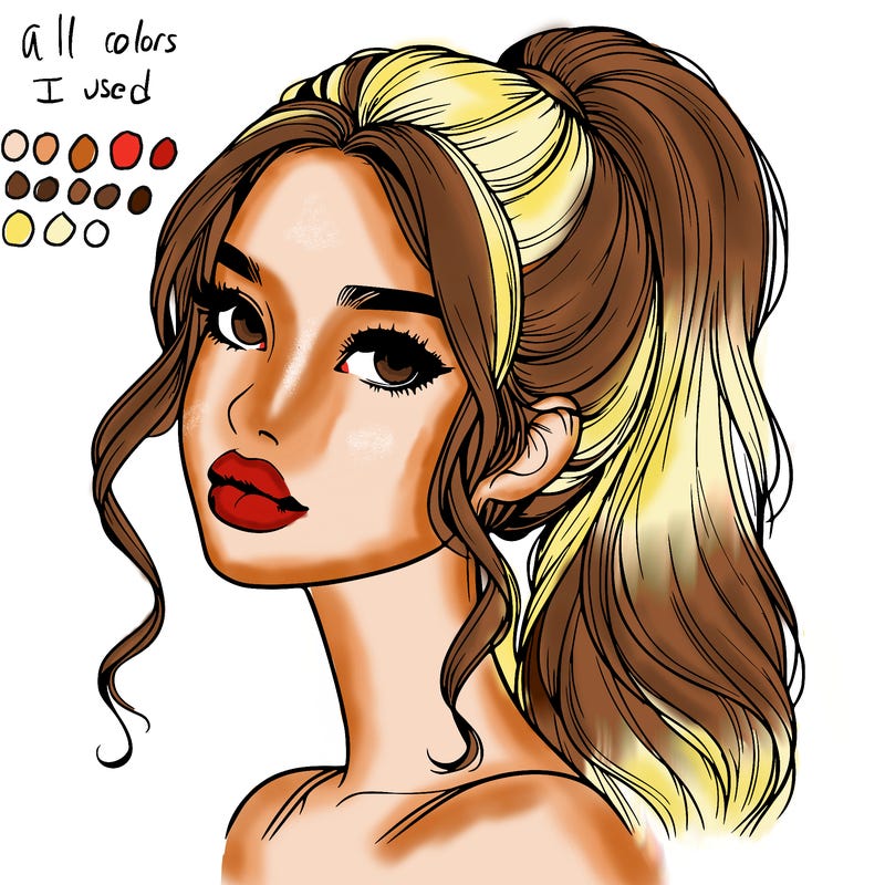 realistic girl with a ponytail on her hair and lips