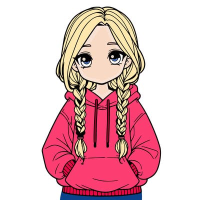 a realistic girl with a oversized hoodie and she has braids