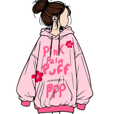 realistic girl with a oversized sweatshirt on and a bun