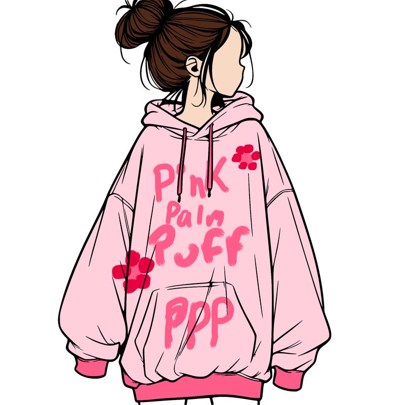 realistic girl with a oversized sweatshirt on and a bun