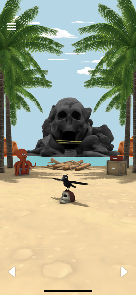 Una caprichosa escena de playa con Skull Rock y un adorable pulpo en Escape Game Peter Pan.