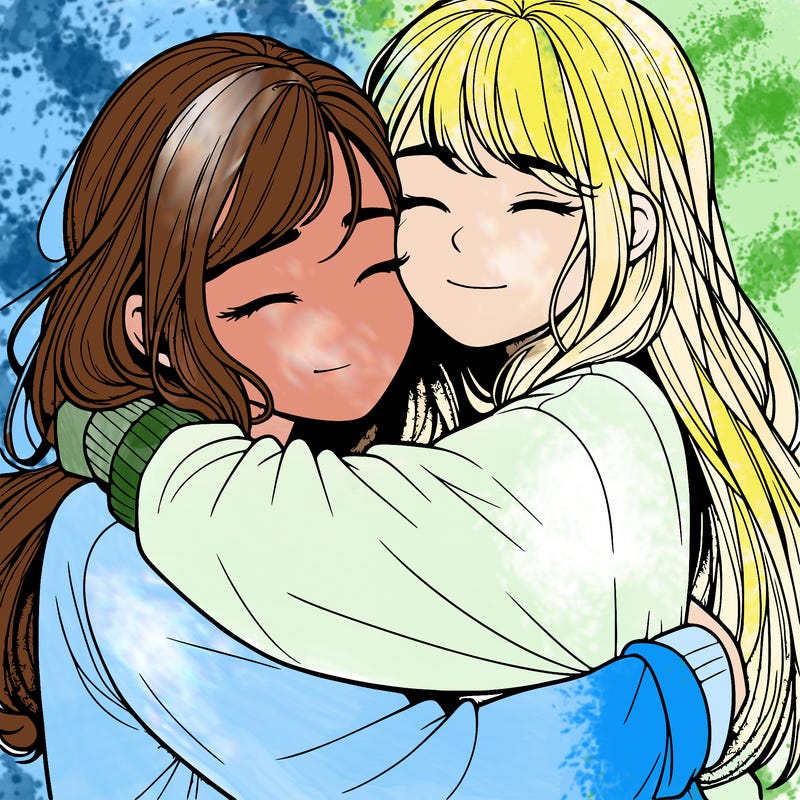 realistic two girls hugging
