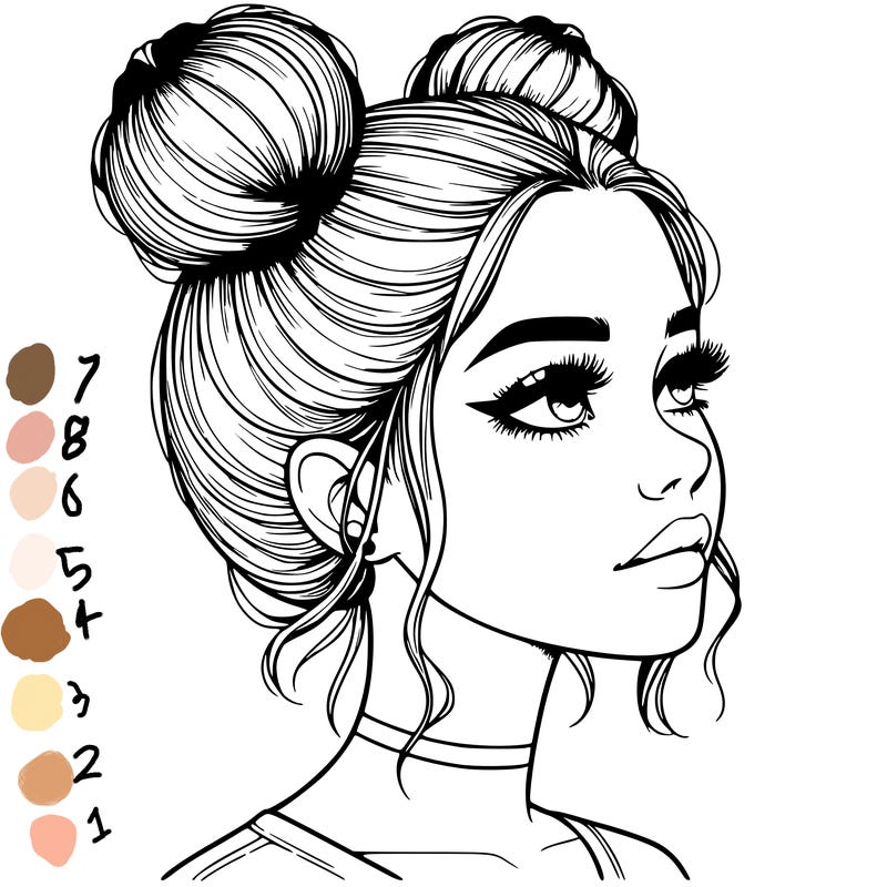 realistic girl with buns on the top of her head