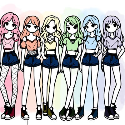 a group of girls wearing crop tops and shorts