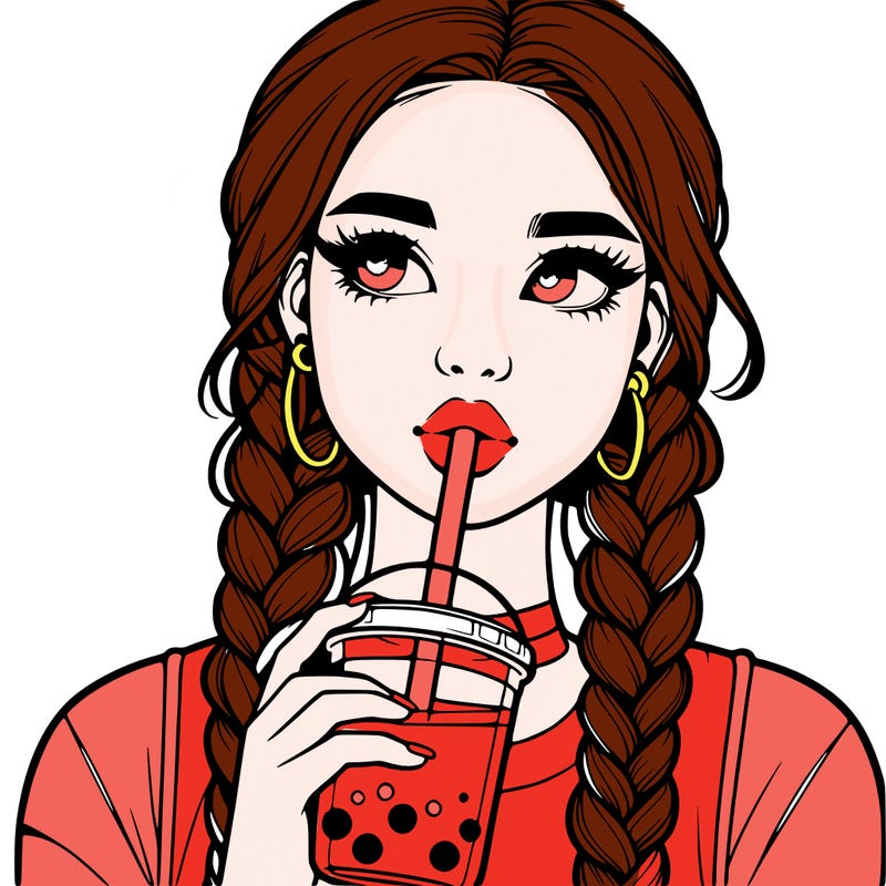 realistic girl with braided hair drinking boba